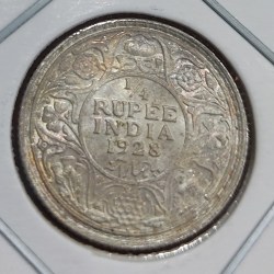 1/4 Rupee Silver Coin King George V 1928 Bombay Mint UNC Condition