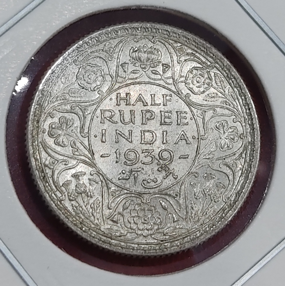 Half Rupee Silver Coin 1939 Calcutta Mint