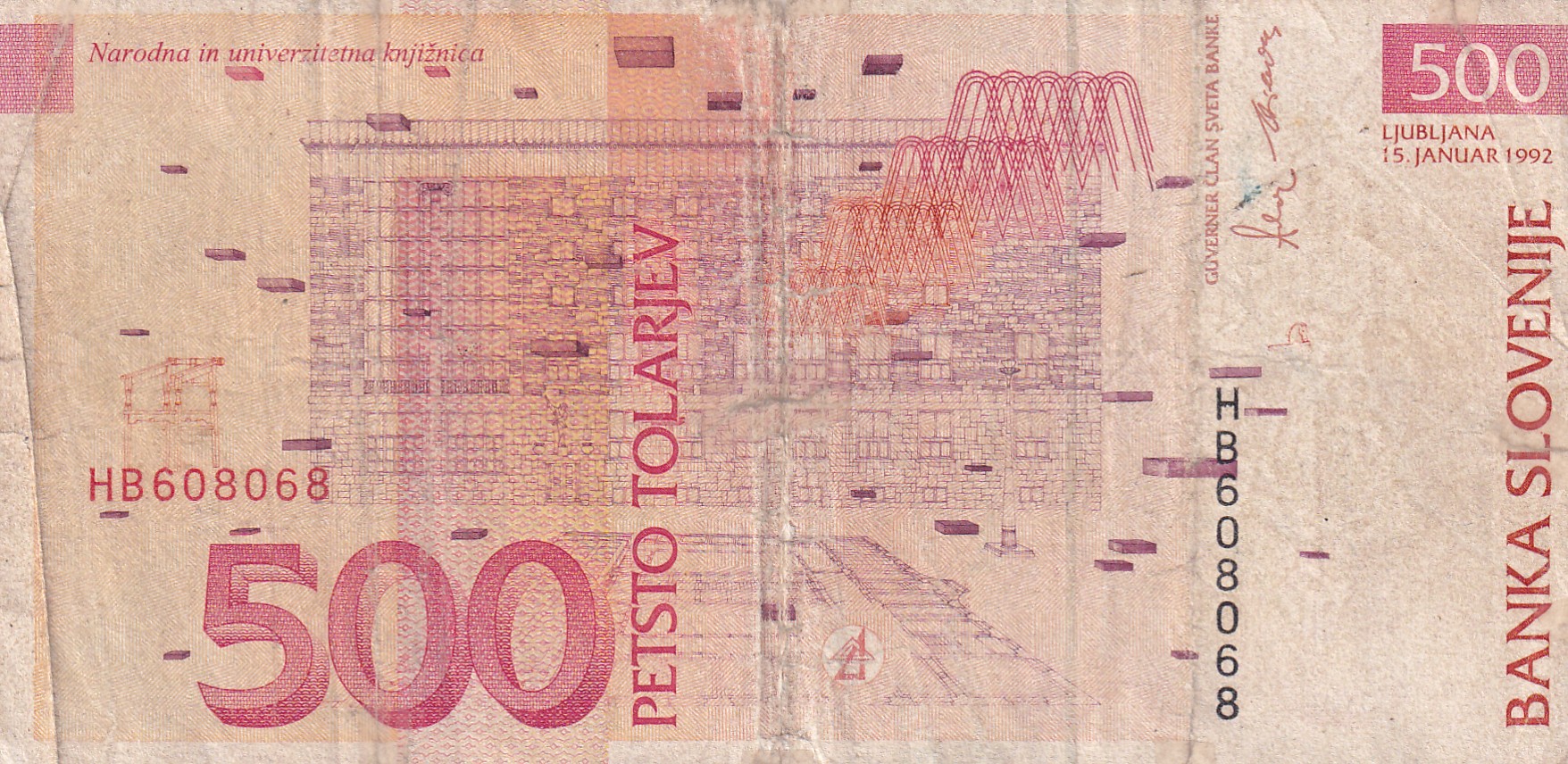 Slovenia 500 Tolarjev Rare World Note#B2