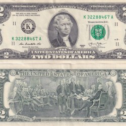 United States 2 Dollars Federal Reserve Note ( k ) logo Rare Extra Fine Condition #Q