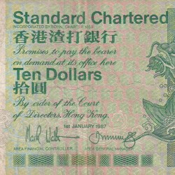 China › Hong Kong 10 Dollars Standard Chartered Bank Rare World Note #B2
