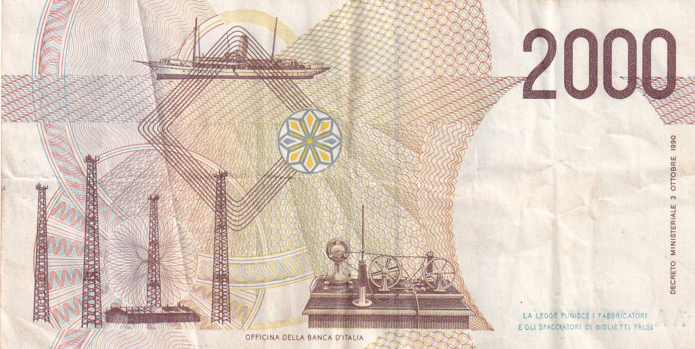 Italy 2000 Lire (Marconi) Rare World Note#B2