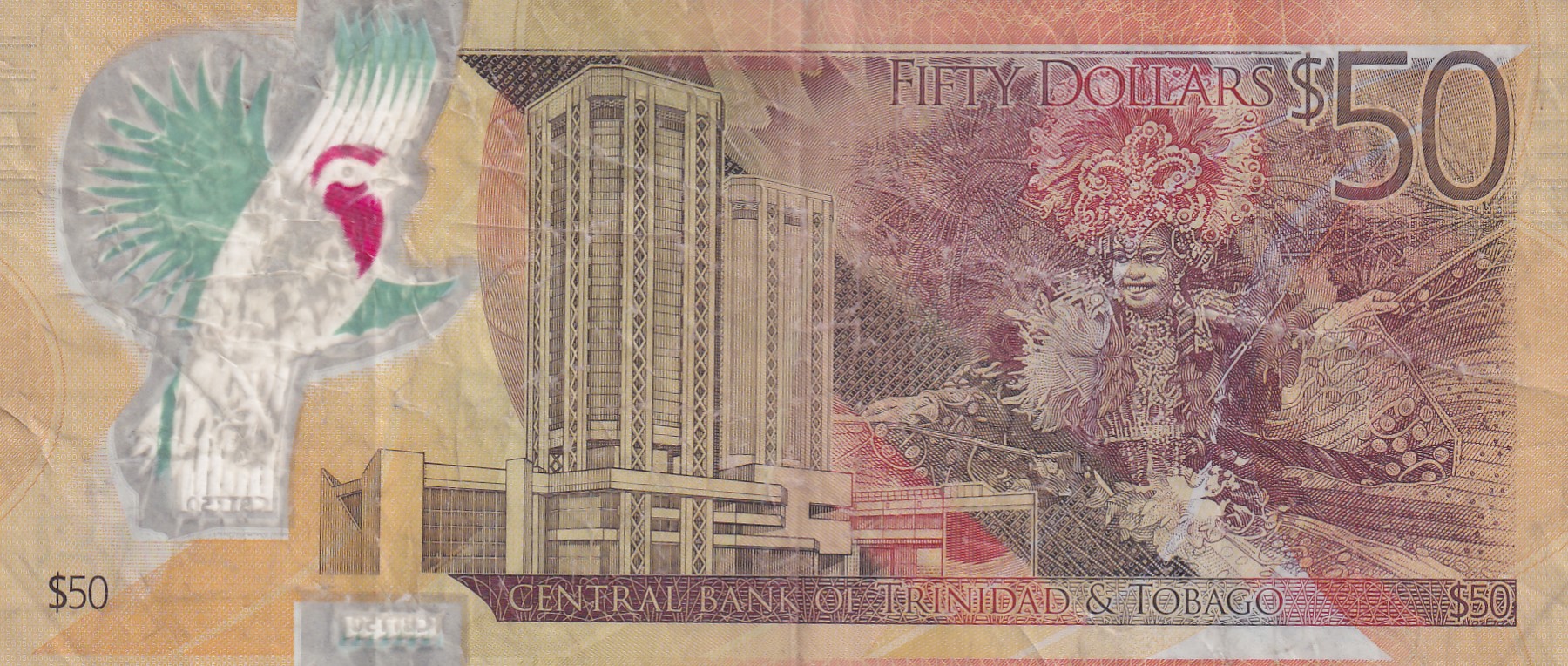 Trinidad and Tobago 50 Dollars Central Bank Golden Jubilee Rare Polymer World Note #B2