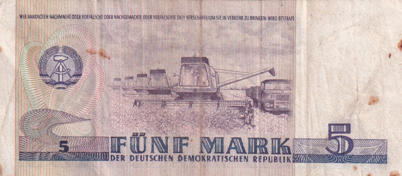 German Democratic Republic 5 Mark 1975 rare World Note #B2