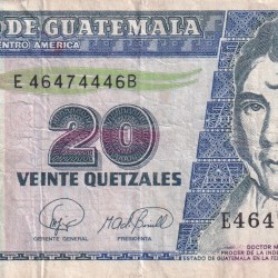 Guatemala 20 Quetzales Rare World Note#B2