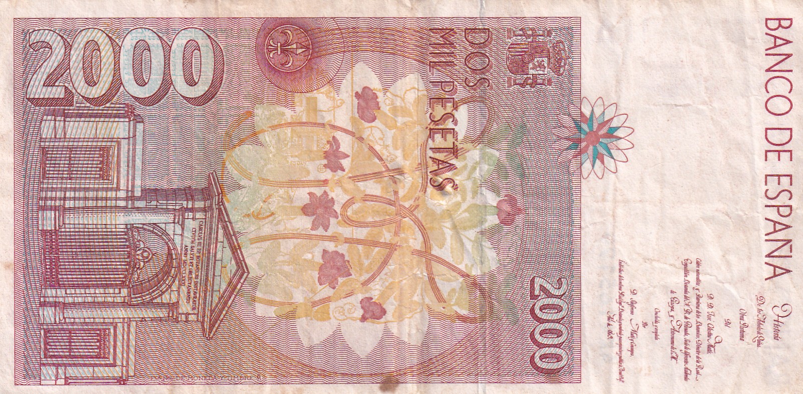 Spain 2000 Pesetas Rare World Note#B2