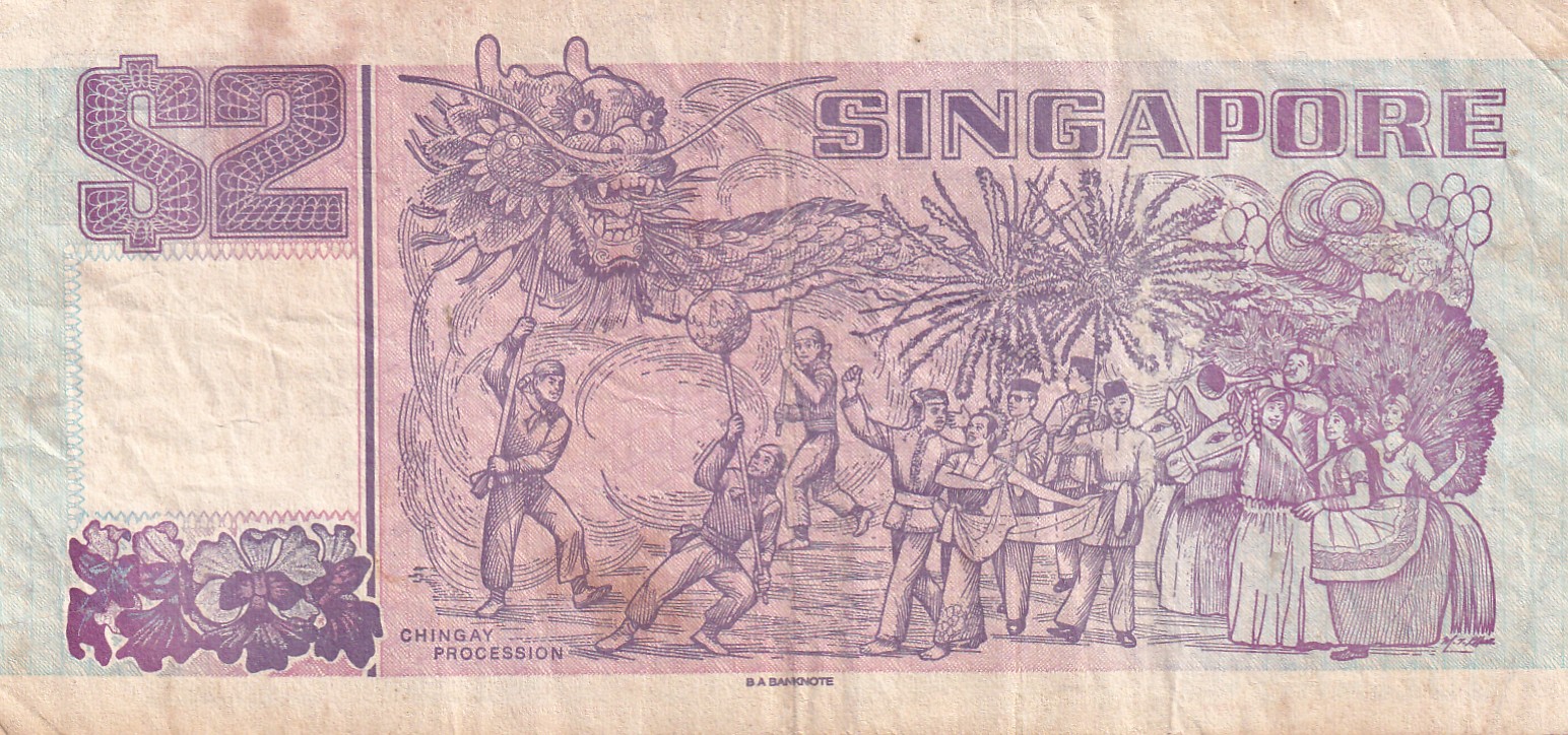 Singapore 2 Dollars (purple) Rare World Note#B2