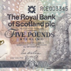 Scotland 5 Pounds (Royal Bank of Scotland) Rare World Note#B2
