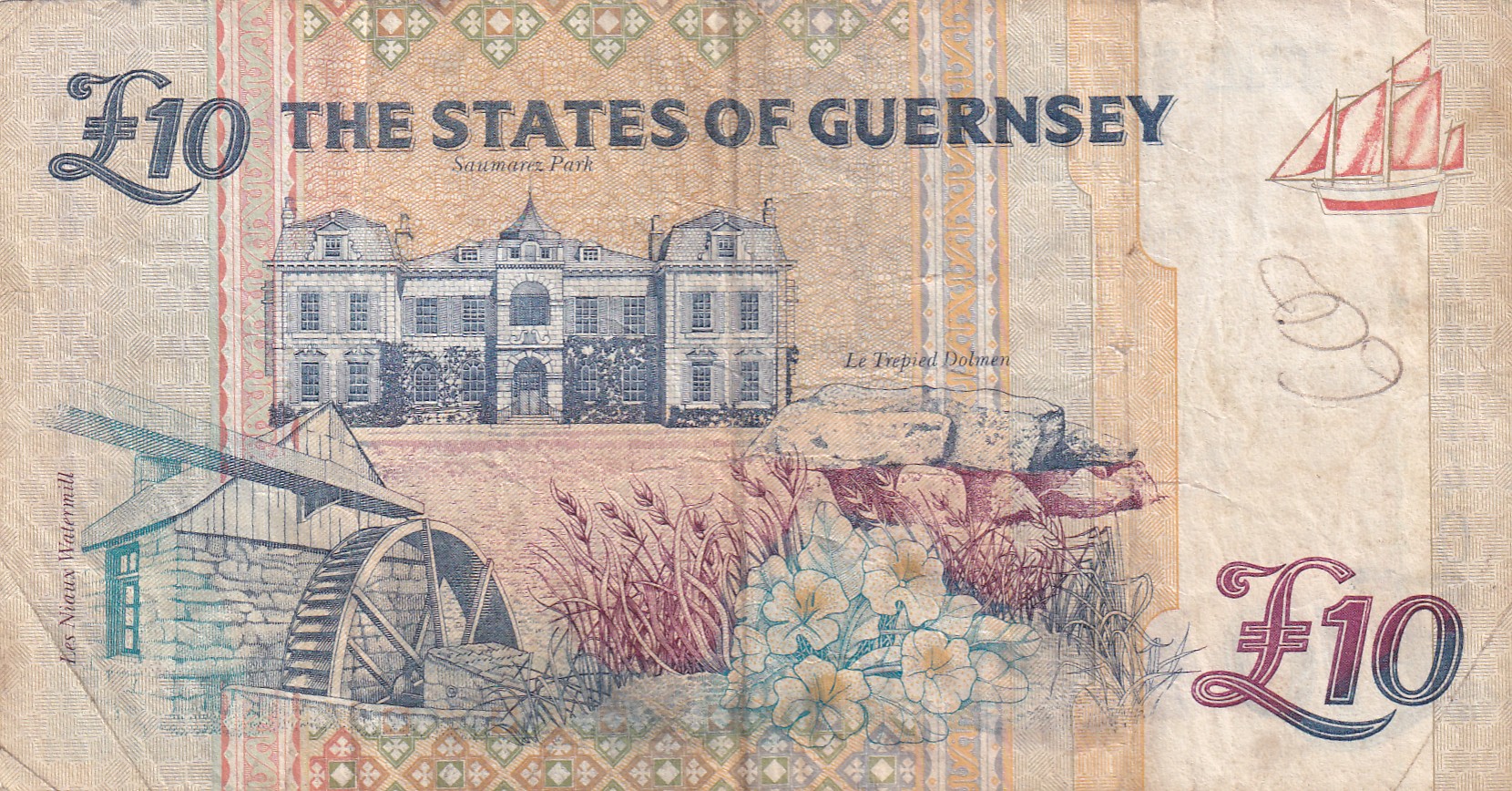 Guernsey 10 Pound Old Issue Rare World Note#B2