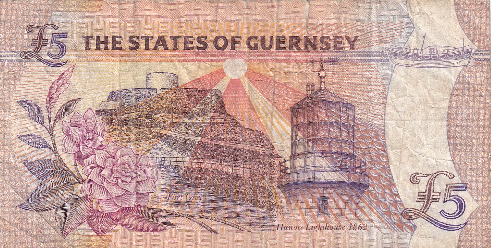 Guernsey 5 Pound Old Issue Rare World Note#B2