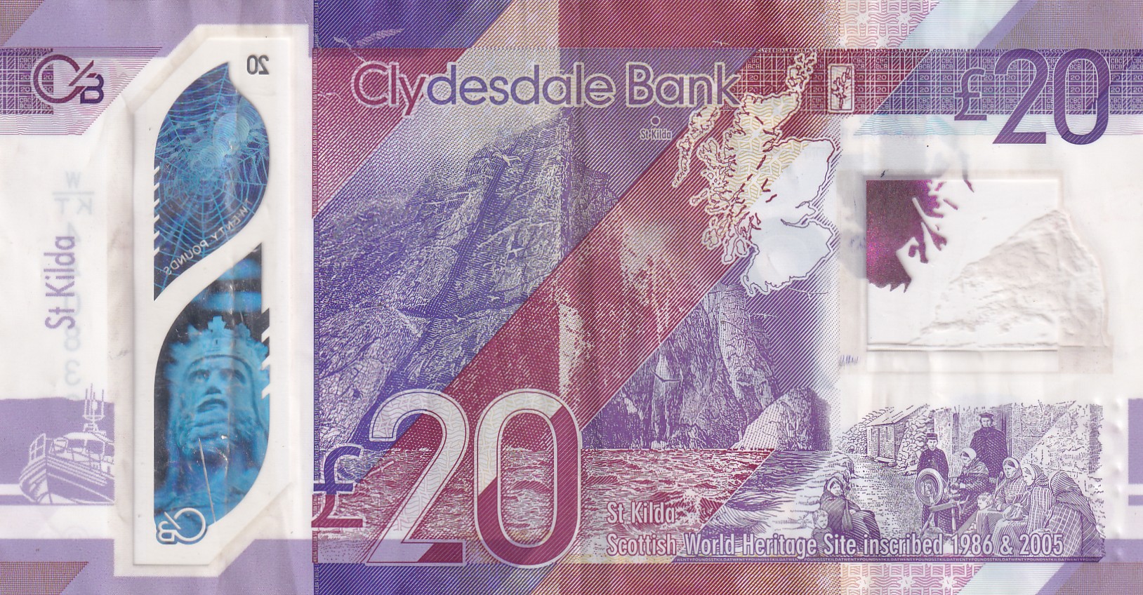 Scotland 20 Pounds (Clydesdale Bank) Rare Polymer World Note#B2