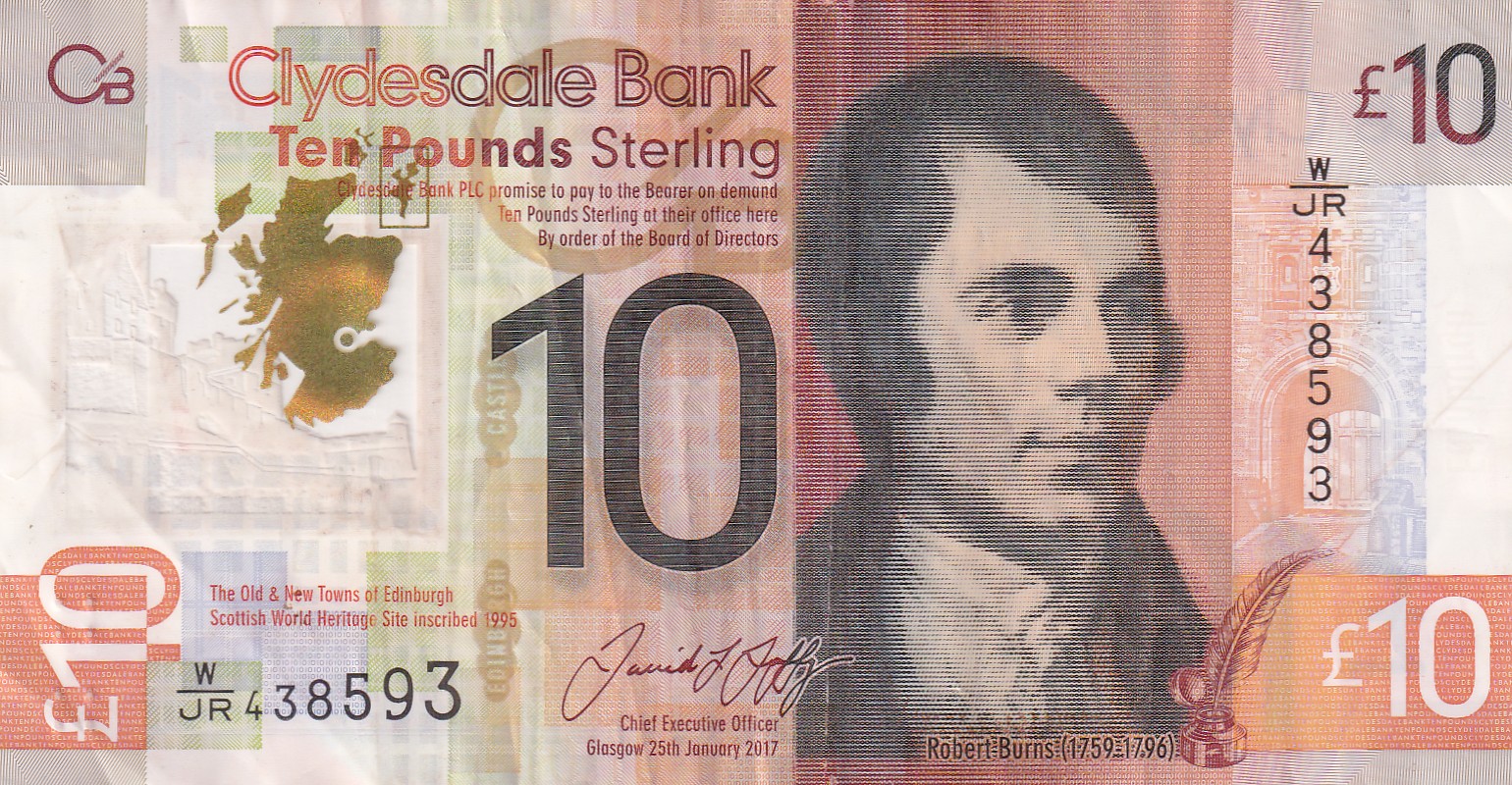 Scotland 10 Pounds (Clydesdale Bank) Rare Polymer World Note#B2