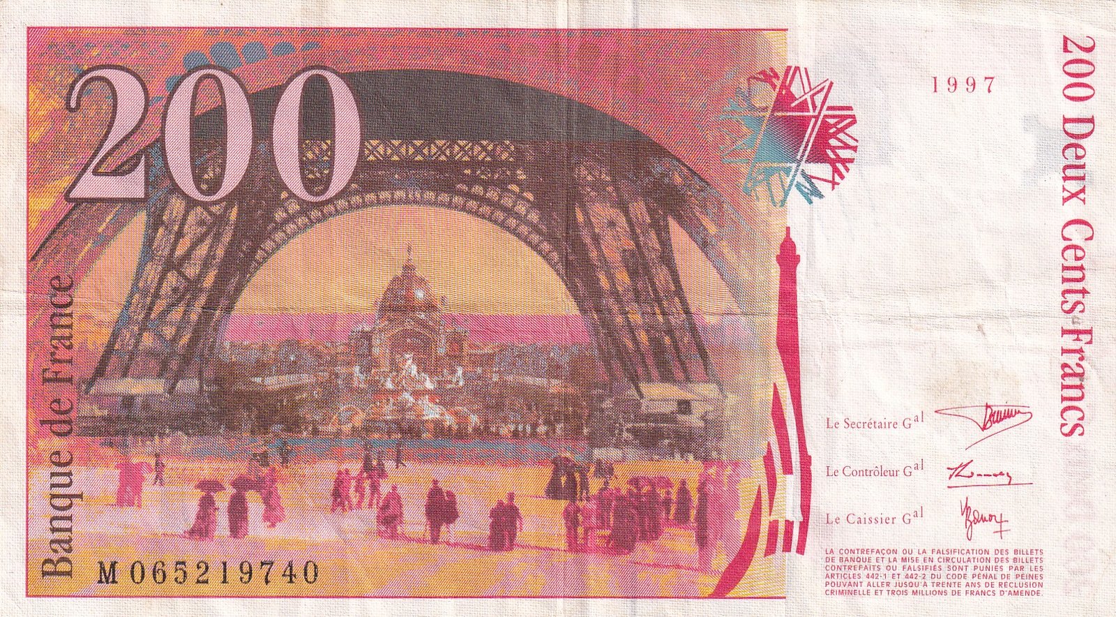 France 200 Francs (Eiffel, type 1995) Rare Foreign Note