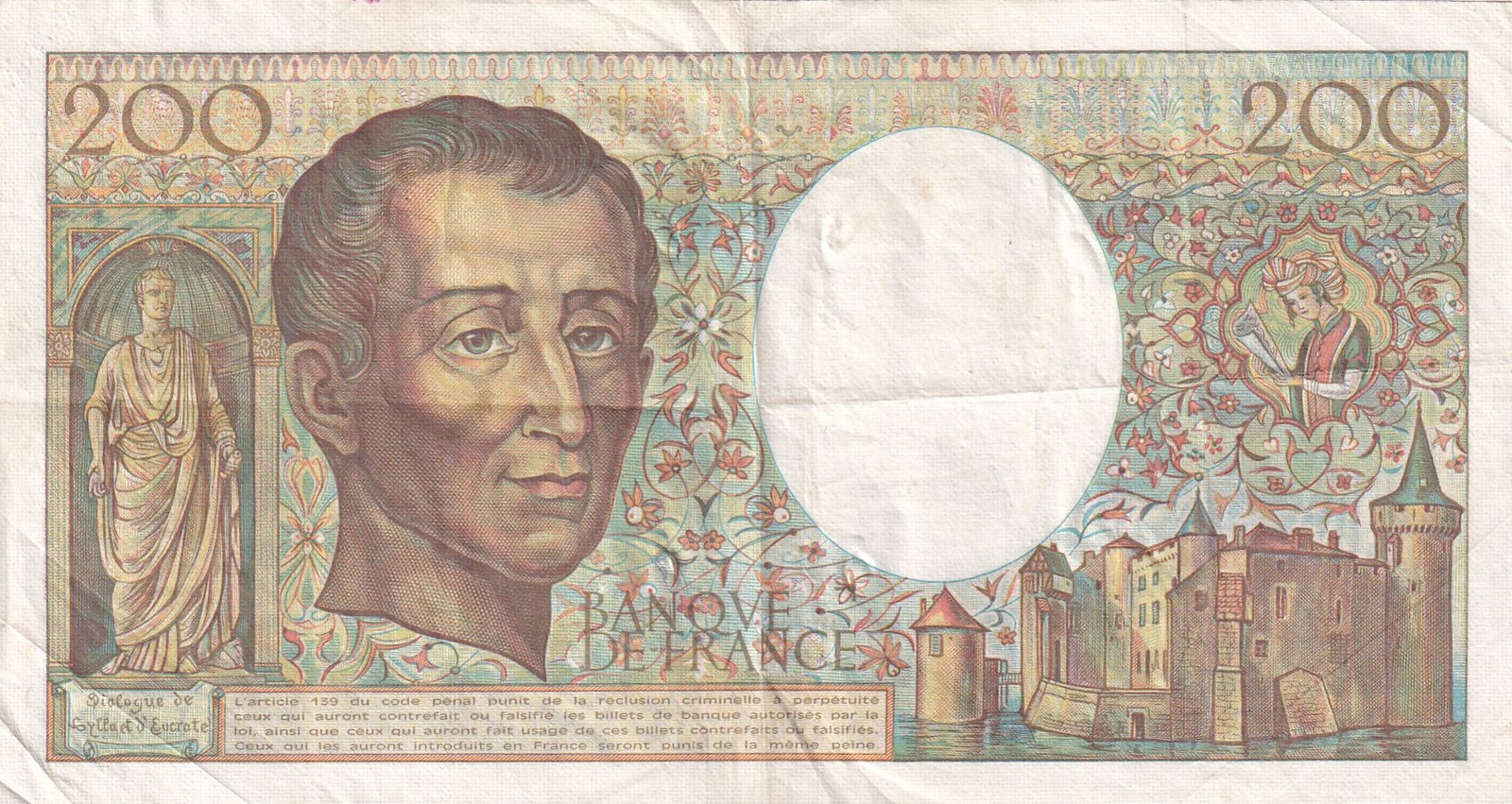France 200 Francs (de Montesquieu) Rare Foreign Note