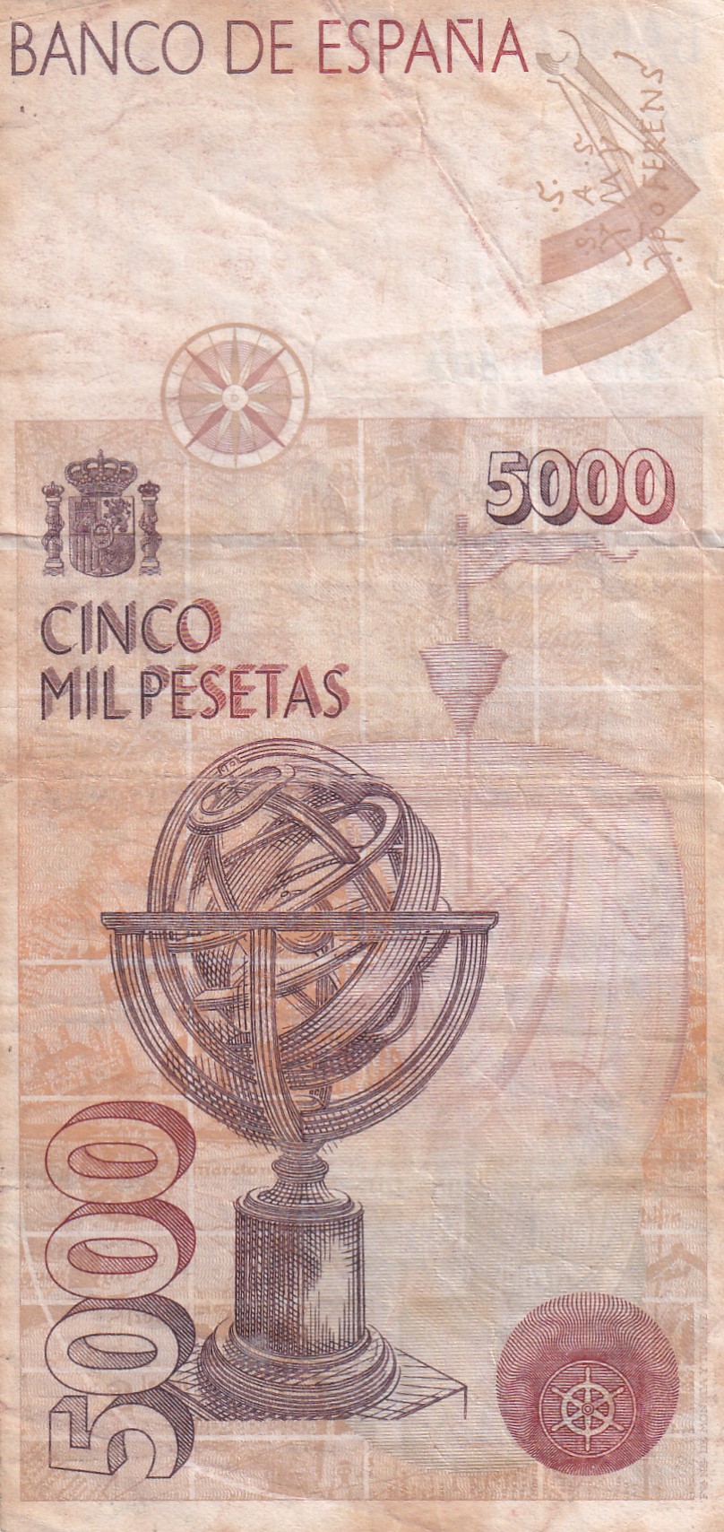Spain 5000 Pesetas Rare World Note#B2