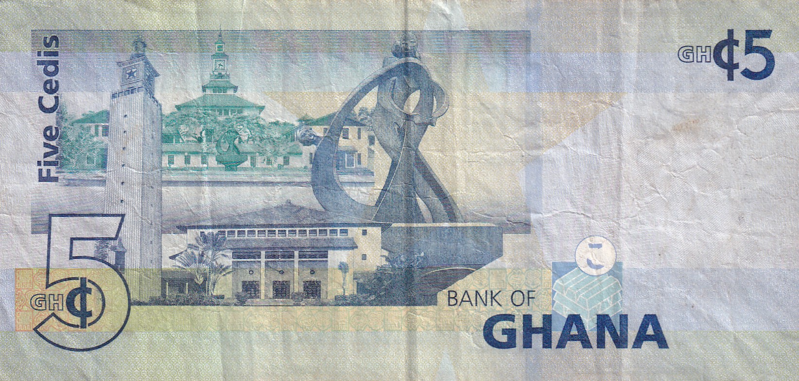Ghana 5 Cedis Rare World Note #B2