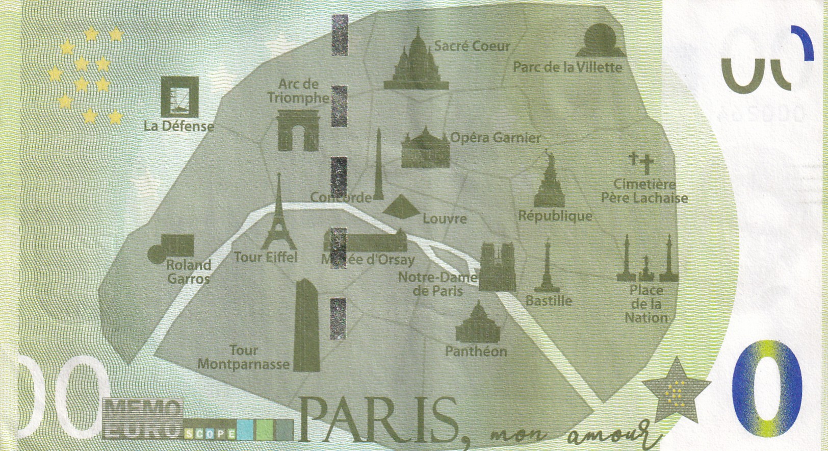 France 0 Euro (Memoeuro - Paris) Rare World Note #B2
