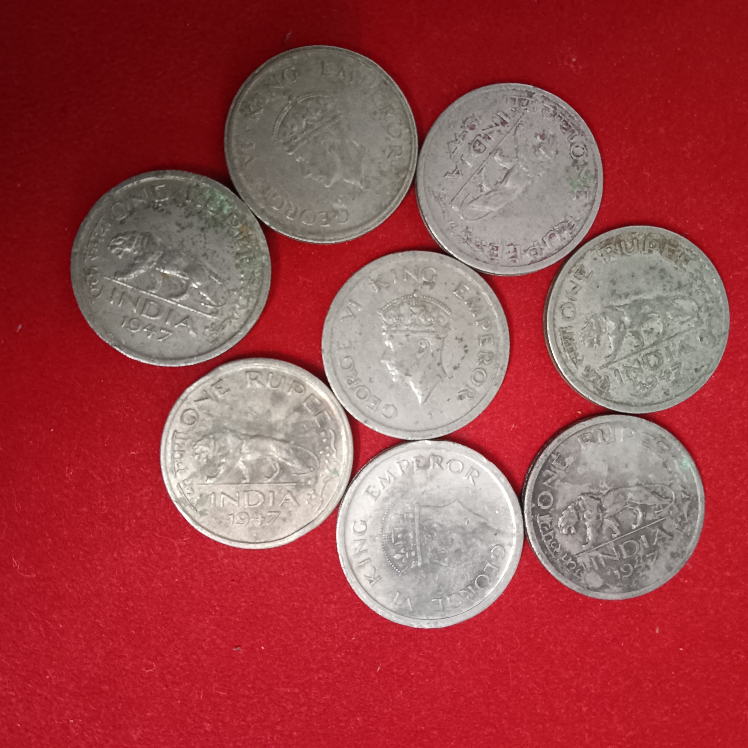 George Vi One Rupee 1947 Year British of India 8 Pcs Given