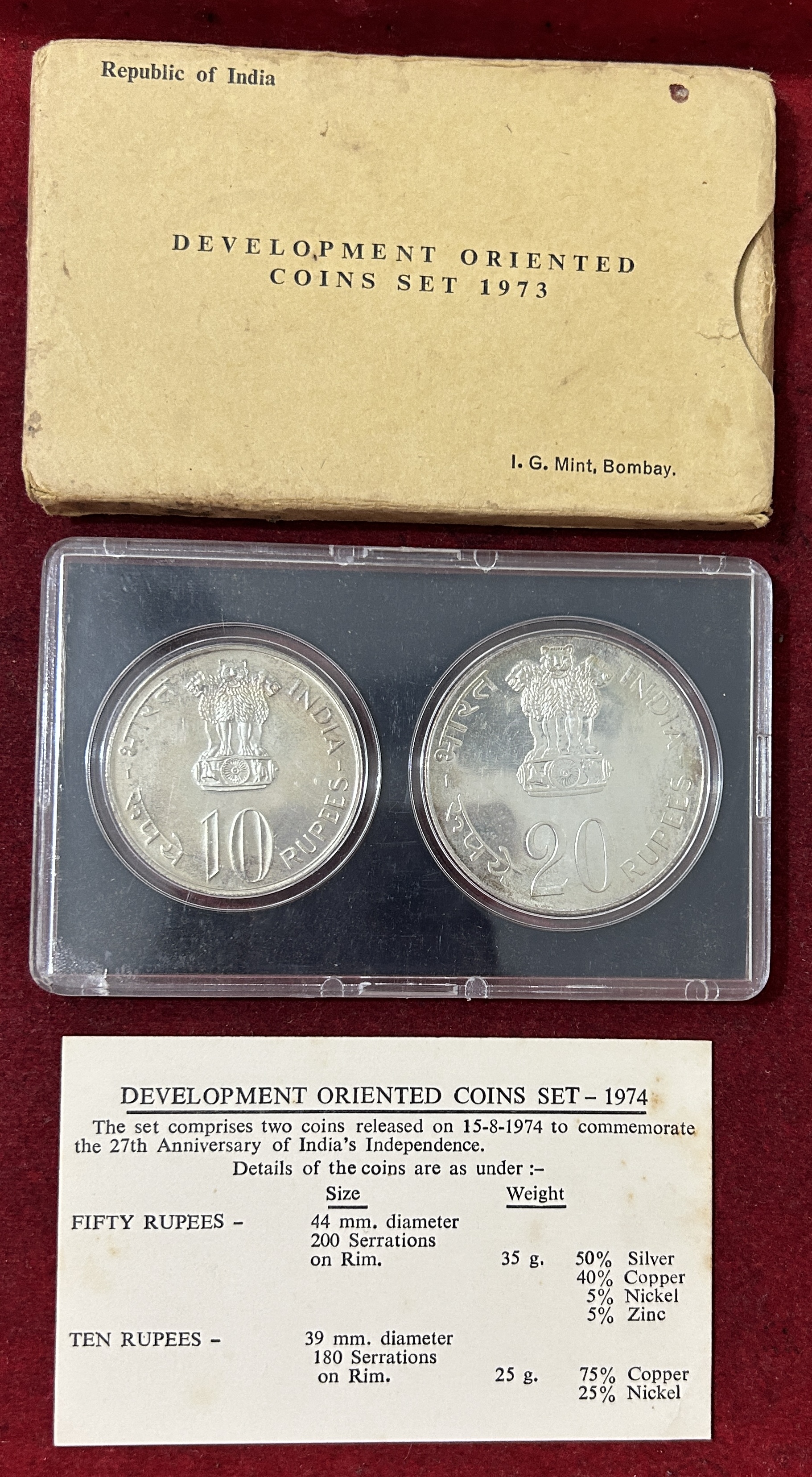 1973 Grow More Food ( 2 Coins Set) Bombay mint Rare set