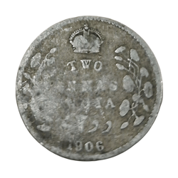British India Silver 2 Anna’s Year 1906 King Edward-VII in Used Condition.