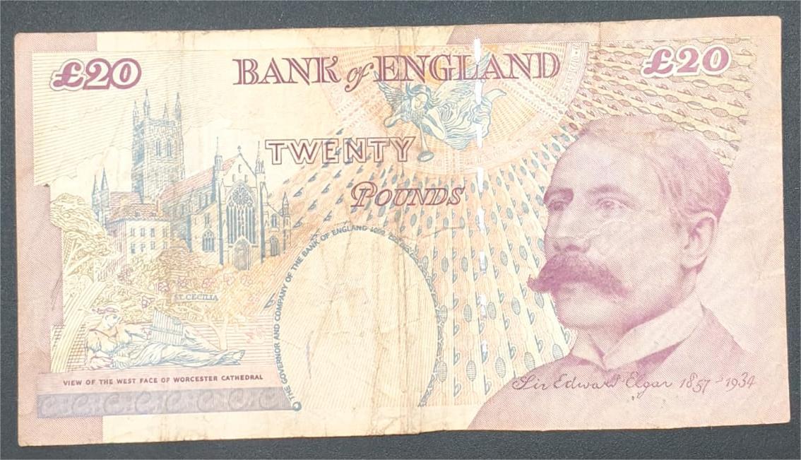 England 20 Pounds (Elizabeth II Sir Edward Elgar) Old Issue Rare World Note #B2