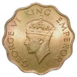 Nickel-Brass 1 Anna of George VI (AD 1943) of Calcutta Mint Head Type II UNC Grade