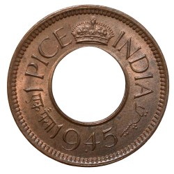 Bronze 1 Pice of George VI (AD 1945) of Bombay Mint Flat Crown Type UNC Grade