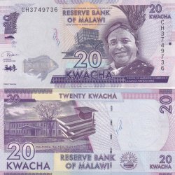Malawi 20 Kwacha Blind mark at center right Rare GEM UNC Note