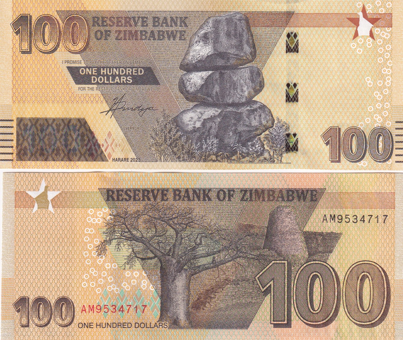 Zimbabwe 100 Dollars Rare GEM UNC Note