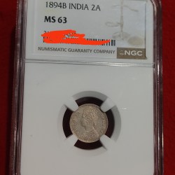 Two Anna Victoria Empress 1894 Bombay Mint BU Condition NGC Graded MS 63