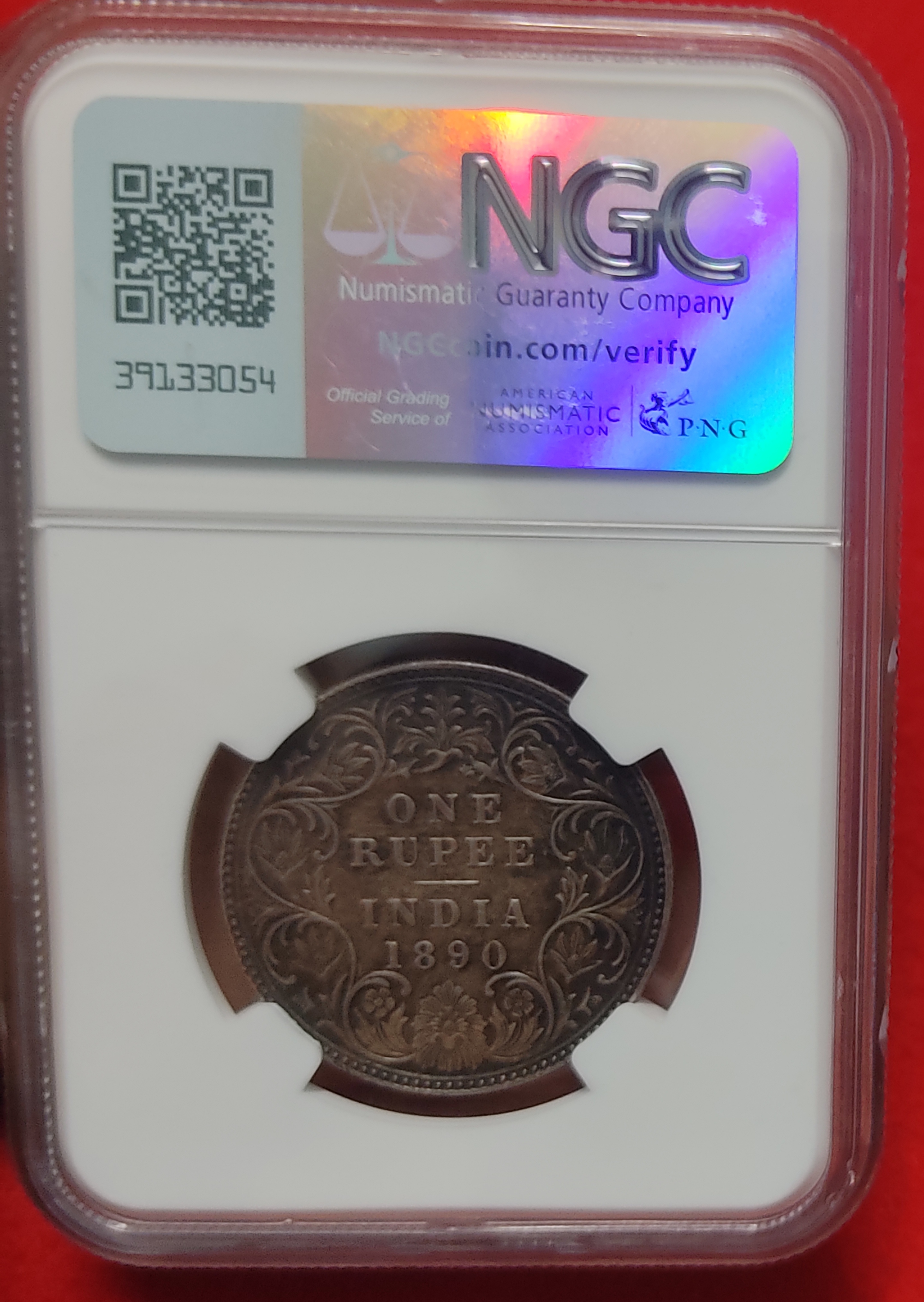 British India Rupee 1890 B NGC Graded MS 62