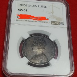 British India Rupee 1890 B NGC Graded MS 62