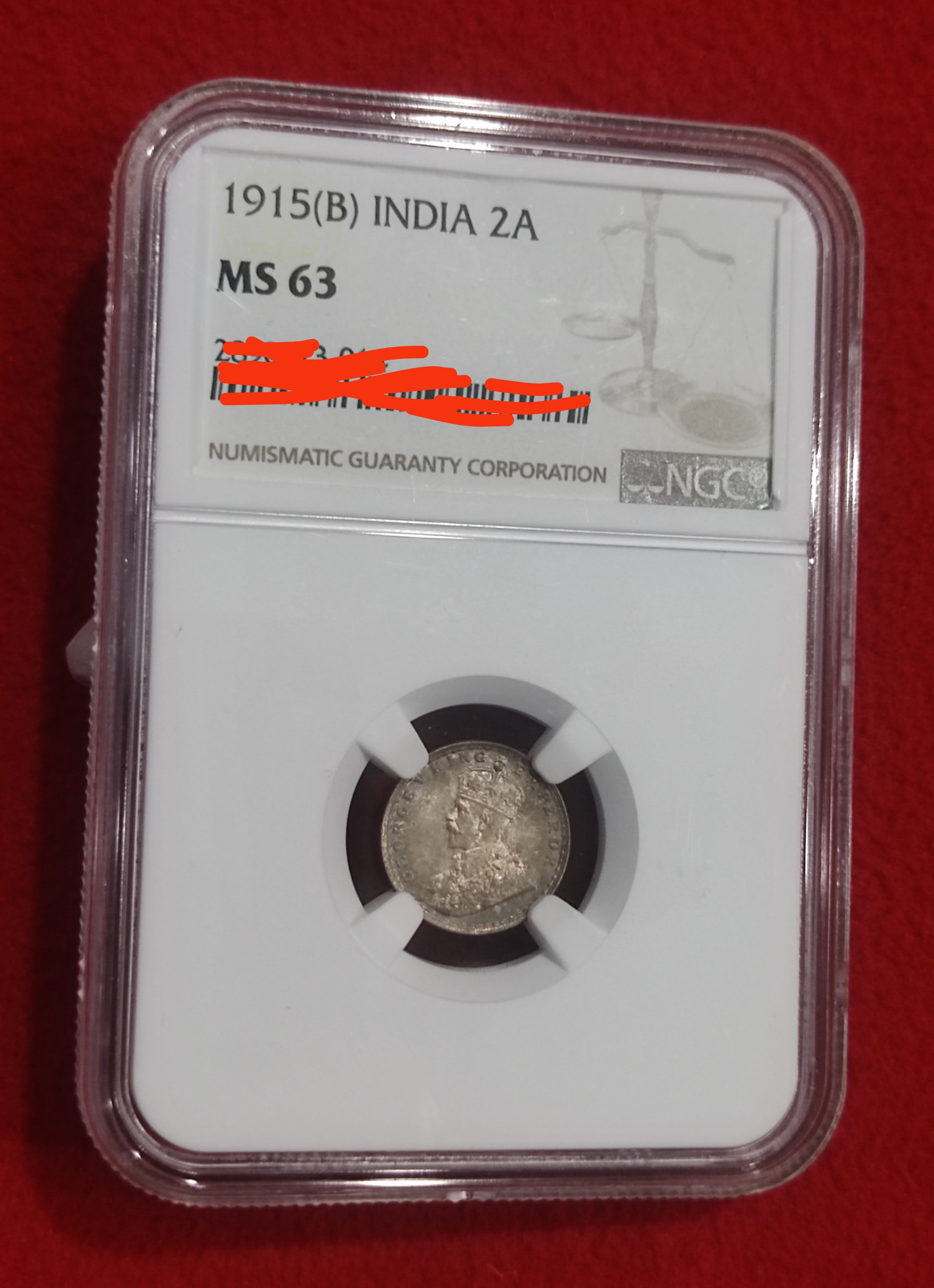 Two Anna George V 1915 Bombay NGC Graded MS 63