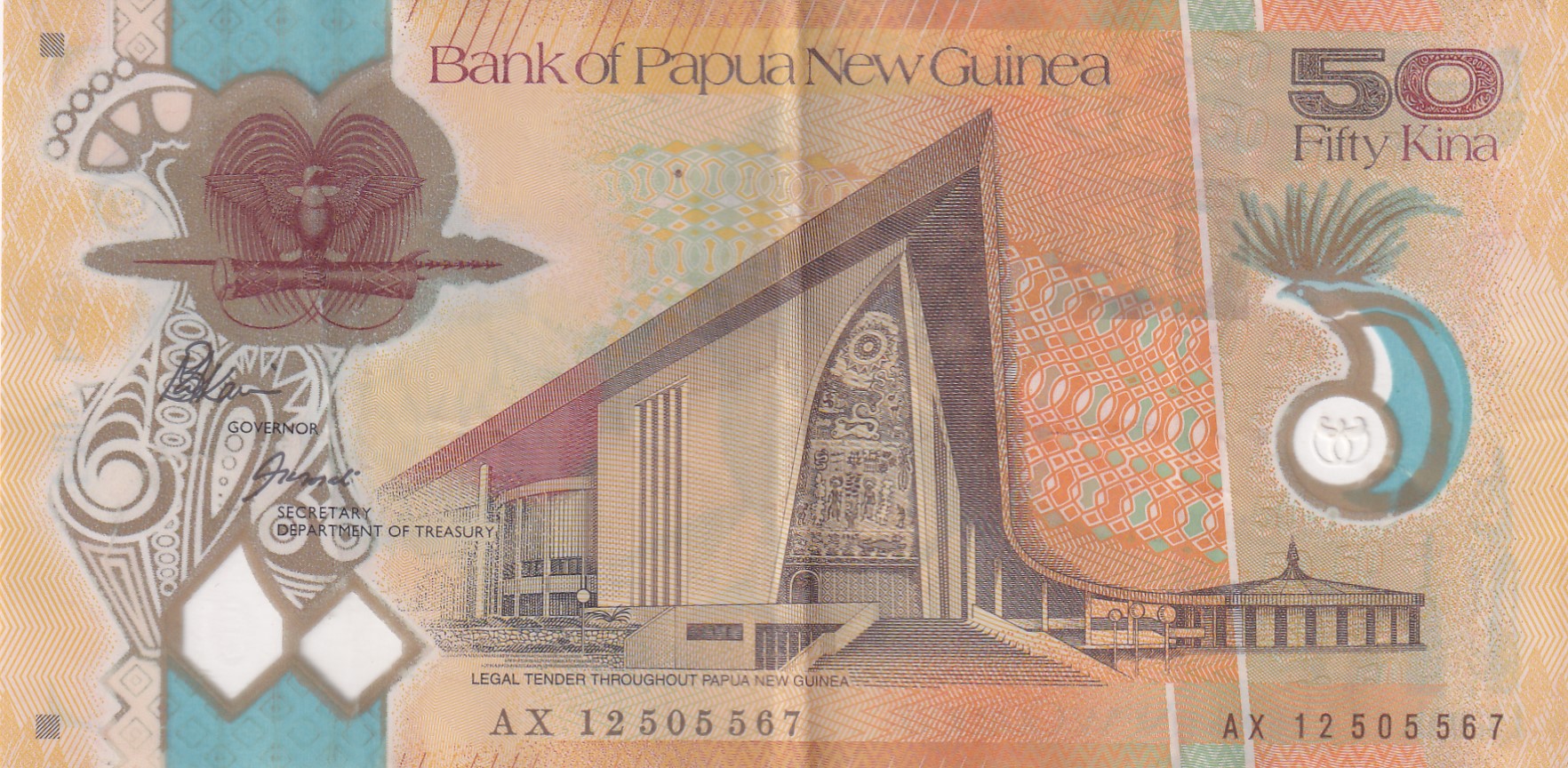 Papua New Guinea 50 Kina Polymer Rare Foreign Note #B2