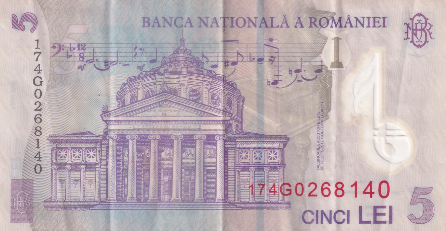 Romania 5 Lei Polymer Rare Foreign Note #B2