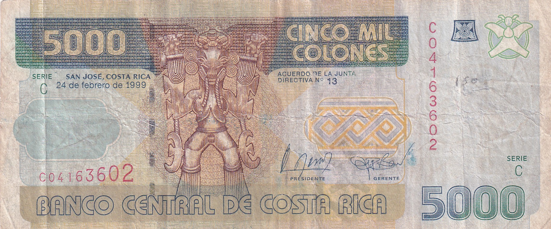 Costa Rica 5000 Colones 50 Aniversario BCCR Rare Foreign Note #B2