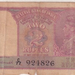 2 Rupees George VI Governor C.d.deshmukh British - India 100 % Original Lamination Note