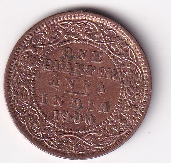 British India 1/4 Anna (1900) Victoria Rare Coin #Z-194