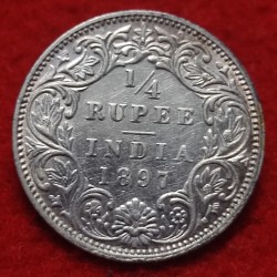 Rare 1/4 Rupee Coin Victoria Empress 1897 Bombay Mint