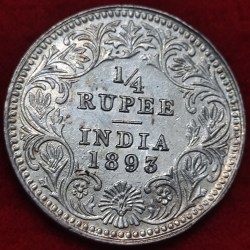 1/4 Rupee Victoria Empress 1893 Calcutta Mint