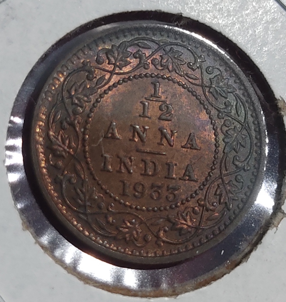 1/12 Anna George V 1933 Calcutta Toned UNC Condition
