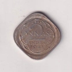 India - British 2 Annas 1941 - George VI Rare Coin