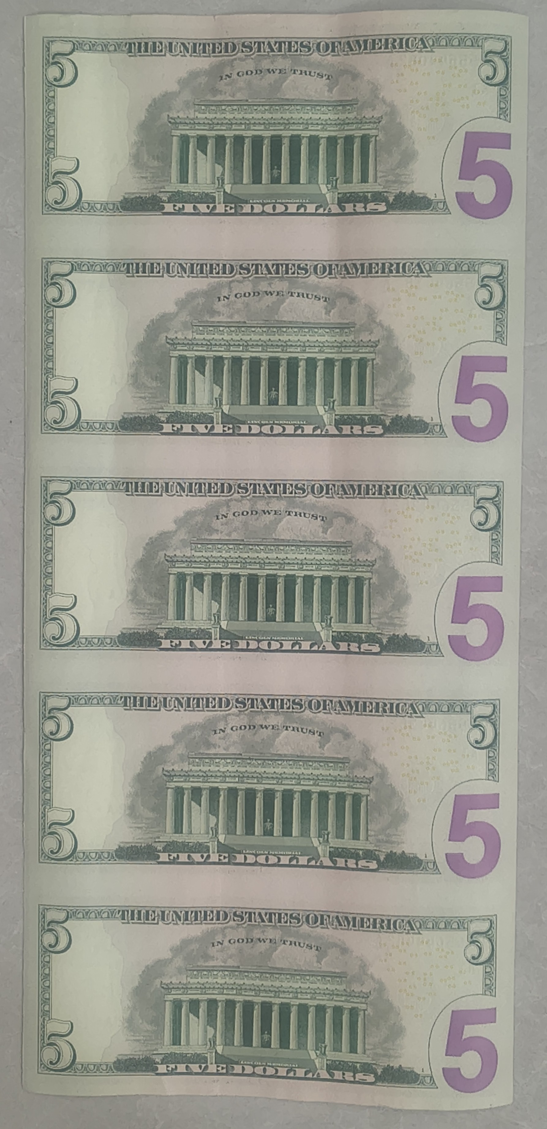America 5 Dollar Lincoln Rare GEM UNC (5 Note) Uncut Sheet Rare Top Collectible & Unique ITEM