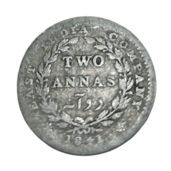 British India Silver 2 Anna's Year 1841 "EIC" Queen Continuous Legend **V. Rare** Used Condition.