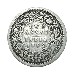 British India Silver 2 Anna's Year 1862 Queen Victoria **Scare** Collectable Grade.