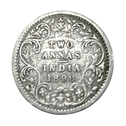British India Silver 2 Anna's Year 1890 Victoria Empress in Collectable Grade.