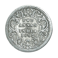 British India Silver 2 Anna's Year 1892 Victoria Empress in Collectable Grade.