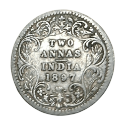 British India Silver 2 Anna's Year 1897 Victoria Empress in High Collectable Grade.
