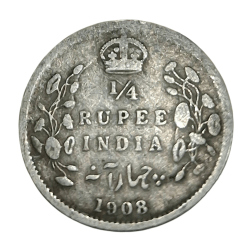 British India Silver 1/4 Rupee Year 1908 King Edward-VII in Collectable Grade.
