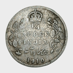 British India Silver 1/4 Rupee Year 1910 King Edward-VII in Collectable Grade.
